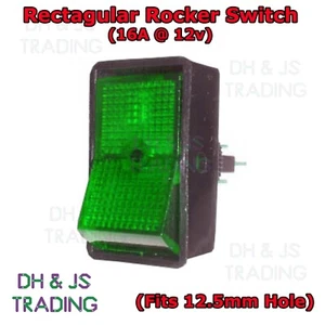 Green Illuminated Rocker Switch 16A 12V On/Off Car Dash Marine Boat Plane Quad - Picture 1 of 1