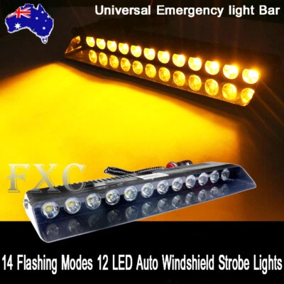 12V 12LED Amber Emergency Strobe Dashboard Windshield Light Hazard Warning - Image 1 of 4