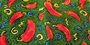 Salsa Picante Red  Peppers Robert Kaufman Cotton fabric 2 YD #4433 Green Vintage - Picture 1 of 7