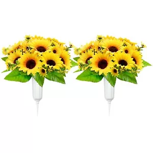 2 Sets Artificial Cemetery Flowers for Grave Decorations Yellow Sunflower Bou... - Picture 1 of 7