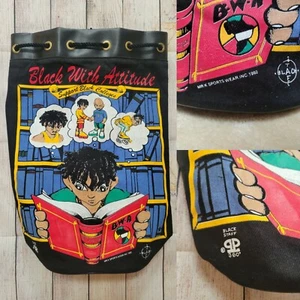 Vintage 1992 Black With Attitude Backpack Support Black Colleges Canvas Bag - Picture 1 of 8