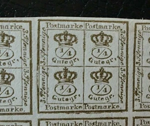 1857 MiNr I PLF Wappen 4/4 Ggr 8er Block braun/weiß PLF: Linie Spalt o.G. Befund - Bild 1 von 5