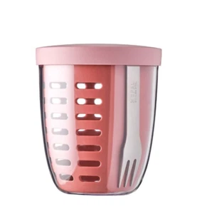 Fruit & Veggie Pot With Fork Fruit Container Vivid mauve 600ml-NEW SOLD AS SHOWN - Picture 1 of 2