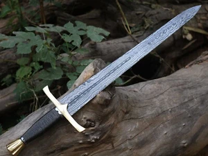 Maßgefertigtes handgefertigtes Damaststahlschwert mit drahtumwickeltem Griff... - Bild 1 von 5