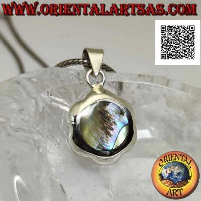 Ciondolo in Argento 925‰ fiore tondeggiante con abalone (paua shell) tondo centr - Immagine 1 di 4