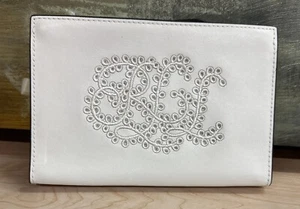 RALPH LAUREN kleine Tasche Leder mit Ösen bestickt weiß 🏭 - Bild 1 von 2
