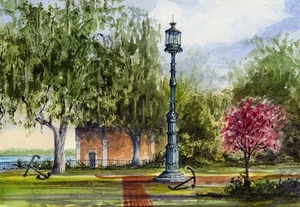 Old Harbor Light, Emmet Park, Savannah Georgia. Gerald Hill Aquarell Notizkarten - Bild 1 von 2