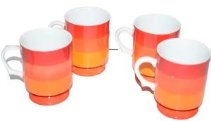 Tazzine da caffè vintage Holt Howard 1966 a righe arancioni piedini Giappone 7930 4 pezzi - Foto 1 di 5