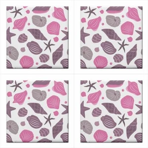 Pink Seashells Ceramic Tile Set Of 4 Decorative Backsplash Tiles Lot  - Picture 1 of 3