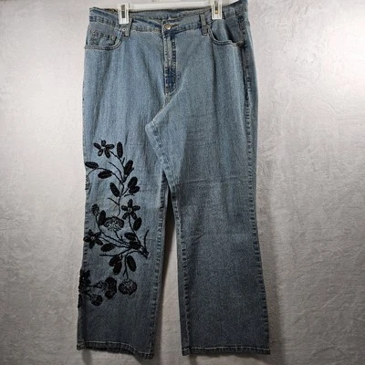 Jeans jeans feminino 24/7 tamanho 20WP azul claro Y2K bordado elástico *falhas - Imagem 1 de 4