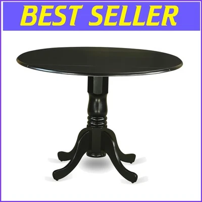 Versatile 42" Round Black Kitchen Table with Extendable Dropleaf Design - Image 1 of 4