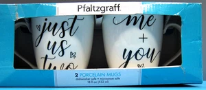Pfaltzgraff 2 Porcelain Mugs Set 18z 'Just Us Two' & 'Me + You' - Picture 1 of 5