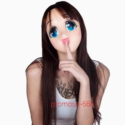 Máscara Anime Niña Dibujos Animados Ojos Grandes Juegos con disfraces Cara Completa Máscara de Látex Disfraz Kigurumi Foto 1 de 4