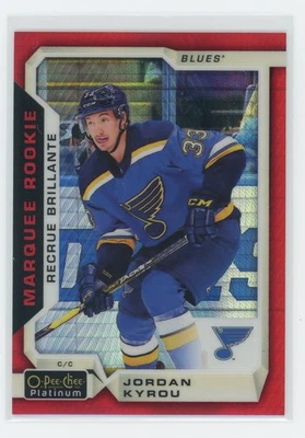 JORDAN KYROU 2018-19 O-PEE-CHEE PLATINUM MARQUEE ROOKIE RED PRISM  11/199  BLUES - Image 1 of 2
