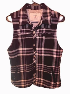 Dylan Los Angeles Sherpa gilet di flanella con bottoni donna taglia XS nero bianco a quadri - Foto 1 di 7