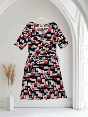 Jones Studio Women’s Geo Print Midi Dress Size 14 Ruched Jersey Stretch - Image 1 of 4