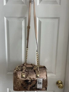 NWT $368 retail MICHAEL KORS Grayson Sequins Satchel Suntan - Picture 1 of 8