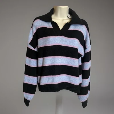 Suéter Corto Love Knits NYC Cuello Rayas Azul Marino/Lavanda/Rosa Pequeño ~ Suave Nuevo con Etiquetas Foto 1 de 4