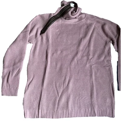 BELLE GRAY by Lisa Rinna ~ New! XL ~ Lilac ZIP NECK Faux Leather Shaker Sweater - Image 1 of 4