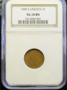 1909 S Lincoln 1¢ NGC VG10 BN / KEY DATE COIN - Picture 1 of 11