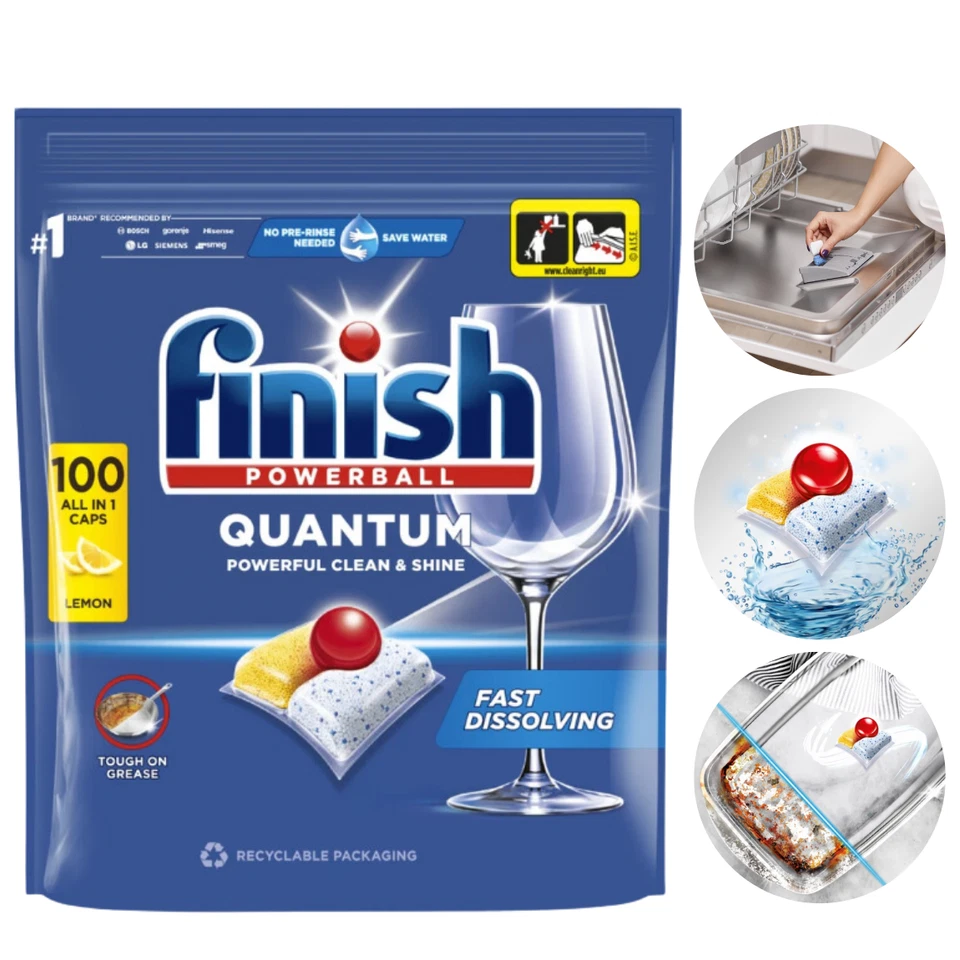 Finish Quantum Lemon 100 Tabs 1040g Geschirrspültabs Spülmaschinenreiniger - Bild 1 von 4