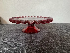 Fenton Ruby Red Cup Cake Mini Pedestal Stand Ruffled Edge 6 1/2 - Picture 1 of 6