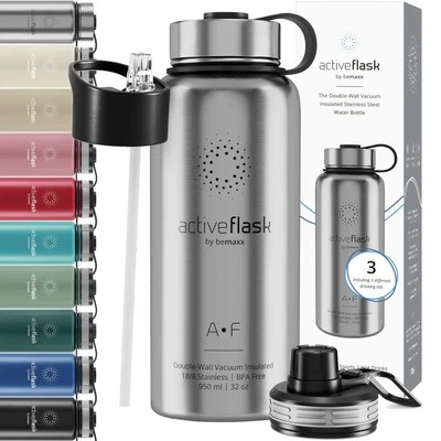 Bottiglia Acqua Termica INOX ACTIVE FLASK  Cannuccia (3 Tappi) Senza BPA - Immagine 1 di 4
