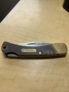 Old Timer Mustang Large Folding Knife Sawcut Delrin & Leather Sheath 125OT 9.25" - Picture 1 of 3
