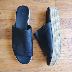 Vince Solana Black Leather Platform Espadrille 9M Open Toe Slide On Minimalist - Picture 1 of 14