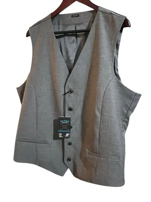 JF J Ferrar Dress Vest Mens XL Gray Dress Full Button V-Neck New - Image 1 of 4