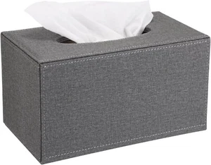 Large Grey Rectangular Linen Tissue Box Cover Magnetic Bottom for Home or Office - Picture 1 of 5