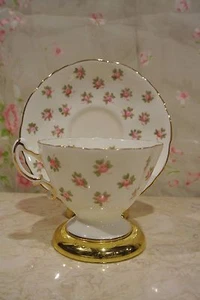 Bone China Hammersely & Co Tasse & Untertasse weiß & rosa Rosen Made in England - Bild 1 von 8