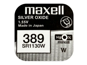 Maxell 389 Pila Batteria Orologio Mercury Free Silver Oxide SR1130W Japan 1.55V - Imagen 1 de 2