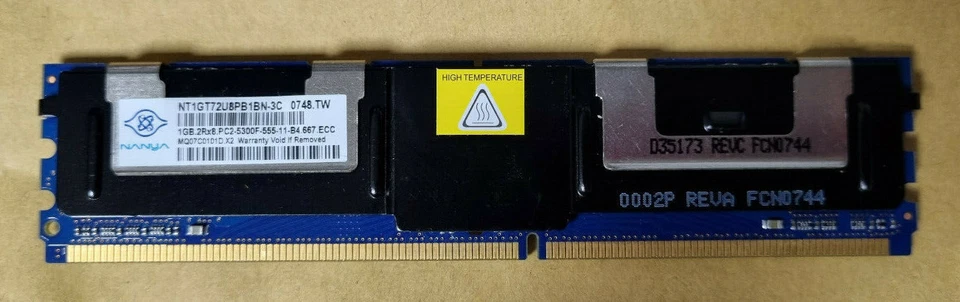NANYA 1GB NT1GT72U8PB1BN-3C 1GB 2Rx8 PC2-5300F-555-11-B4.667.ECC - Image 1 of 1