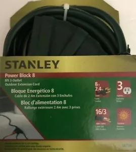 Stanley Power Block 8 Foot 3-Outlet Green Outdoor Extension Cord #56738 - Picture 1 of 4