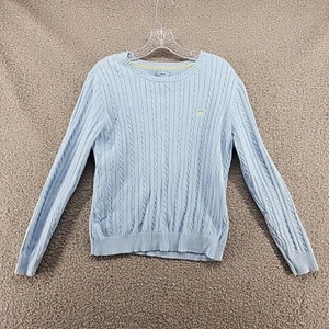 Suéter para mujer IZOD talla L azul claro tejido con cable 100 % algodón manga larga - Imagen 1 de 9