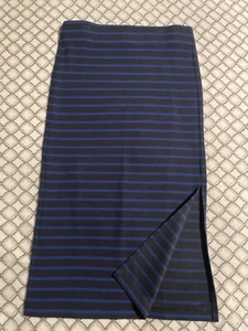 NWT Loft Black and Blue Stripped Stretch Knit Pull On Petite Midi Skirt - XSP - Picture 1 of 2