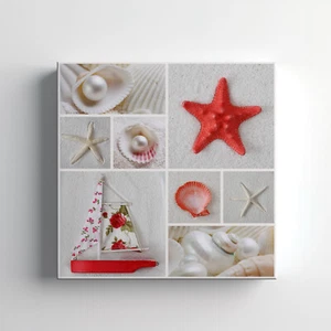 Collage of Sea Stars roter Leinwanddruck Wandkunst, stilvolle Wohnkultur Wandhänger - Bild 1 von 12