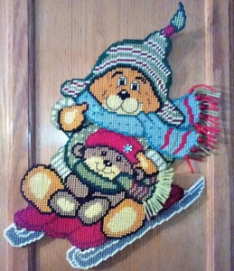 Plastic Canvas *FINISHED* item----Sledding Bears - Picture 1 of 1