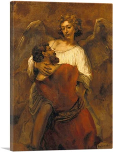 ARTCANVAS Jacob Wrestling with the Angel Canvas Art Print by Rembrandt van Rijn - Picture 1 of 14