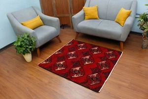 4x4 Vintage traditioneller geometrischer roter orientalischer Wollteppich handgeknüpft - Bild 1 von 12