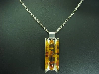 835 Argento Collana Pendente Con Pressbernstein Ricoperto / Vero / 61,0 CM - Immagine 1 di 3