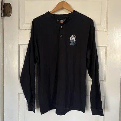 Винтажный большой собаки рубашка мужская M синий Henley длинным рукавом пуловер футболка 90-х Y2K - Изображение 1 из 4