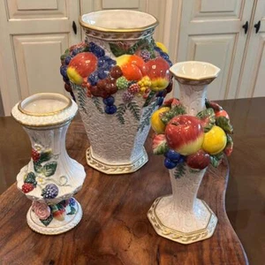 FITZ AND FLOYD VENEZIA TWO VASES & CANDLE HOLDER LOT - Picture 1 of 15