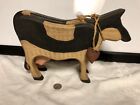 Primitive Wooden Cow 12?Long 8.5? Tall W/ Heart Collar