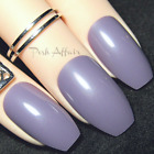BALLERINA *SMOKEY PLUM* Full Cover Purple Coffin 24 Nails Tips Press On Glue Set
