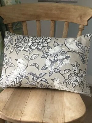 Bespoke Morris Inspired Dove Grey & Slate Birds on Branches Feather Cushion NEW - Image 1 of 4