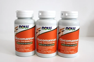 NOW Glucomannan 475 mg 3 Bottles of 60 Caps Total 180 Capsules - Exp 8/2026 - Imagem 1 de 4
