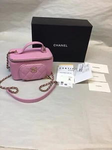 CHANEL 23P Matelasse CAVIAR Small Vanity Case Top Handle PINK Chain *READ* - Picture 1 of 21