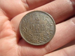 1863 SWEDEN 2 ORE - Picture 1 of 2